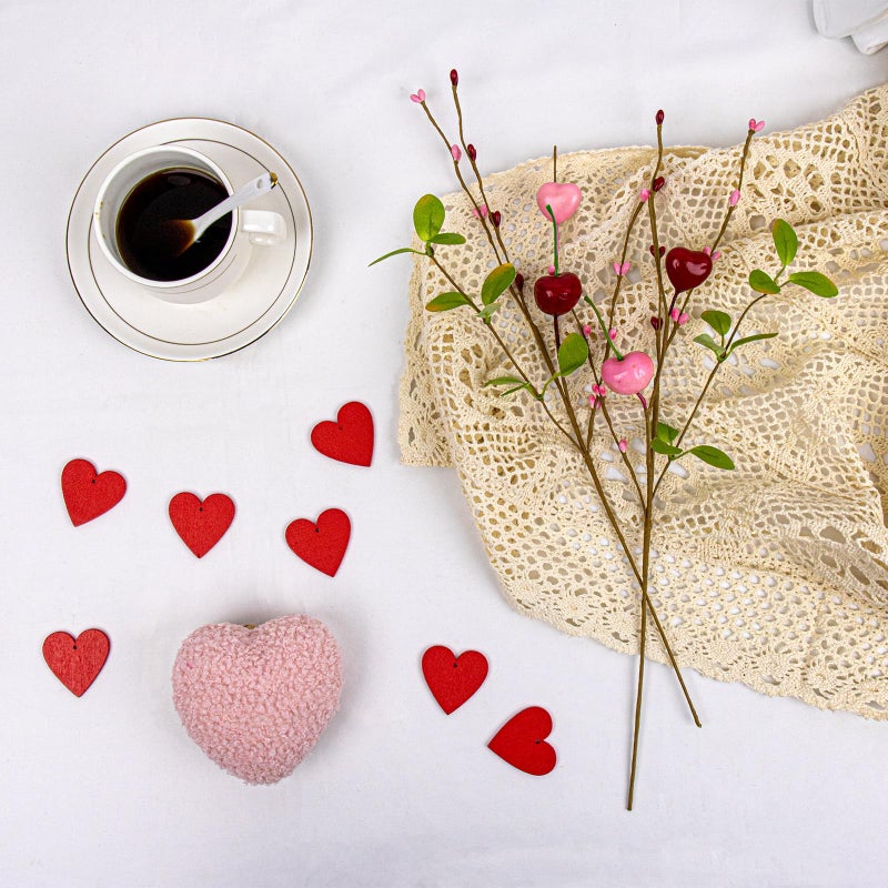 Yawwind 12 PCs Valentine Table Centerpieces 17 Inches Valentines Picks Valentines Day Floral Stems Romantic Heart Flower Picks with Cherry for Gift Vase Table Centerpiece Wedding Indoor Decor - Image 5