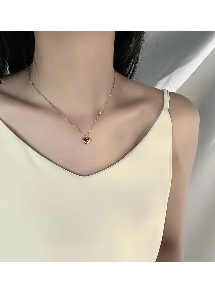 Goolsky 1pc Stainless Steel Small Golden Heart Pendant Necklace, Classic Elegant And Exquisite Jewery, Best Gifts For Your Loved One - Image 2