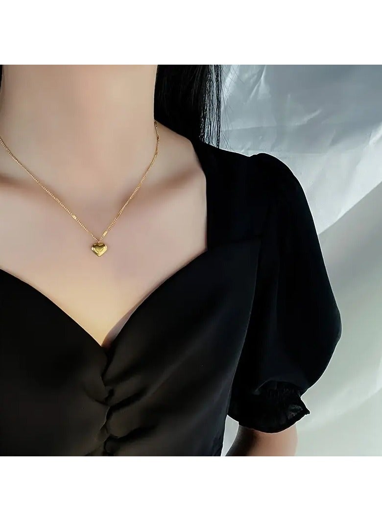 Goolsky 1pc Stainless Steel Small Golden Heart Pendant Necklace, Classic Elegant And Exquisite Jewery, Best Gifts For Your Loved One - Image 3