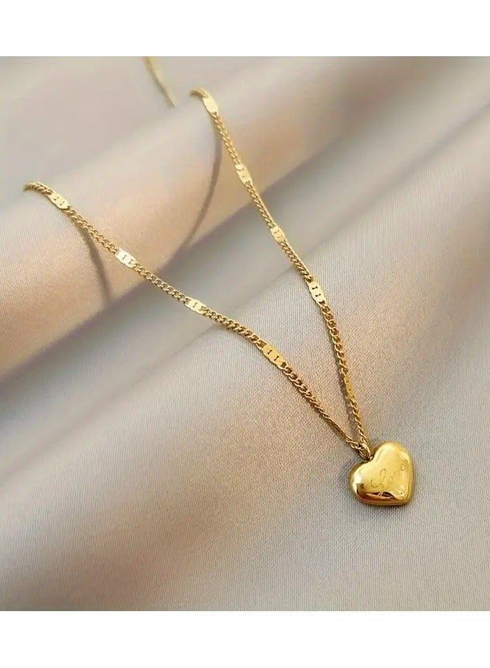 Goolsky 1pc Stainless Steel Small Golden Heart Pendant Necklace, Classic Elegant And Exquisite Jewery, Best Gifts For Your Loved One - Image 1