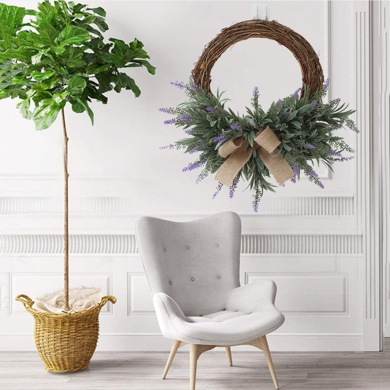 ويوبلز إكليل زهور الخزامى، زينة من الخيزران مع عقدة فيونكة، زينة صناعية، زينة للباب الأمامي، النافذة، الجدار، زينة معلقة، لوازم حفلات احتفالية - Image 3