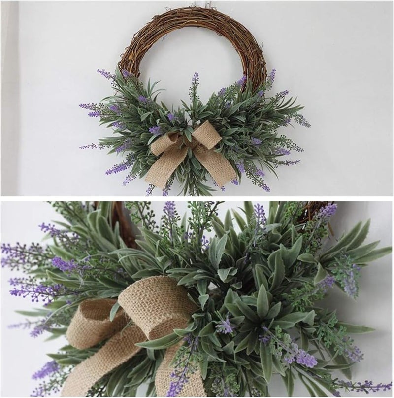 ويوبلز إكليل زهور الخزامى، زينة من الخيزران مع عقدة فيونكة، زينة صناعية، زينة للباب الأمامي، النافذة، الجدار، زينة معلقة، لوازم حفلات احتفالية - Image 4