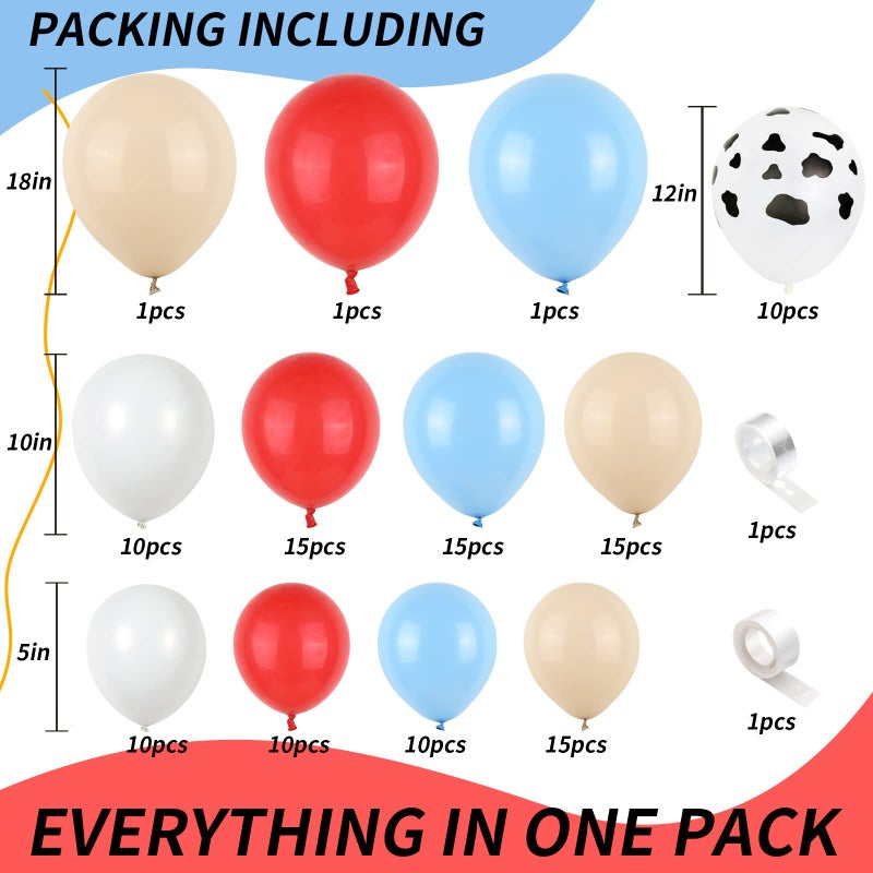 Isndare Farm Animal Theme Balloon Garland Arch Kit Red Blue White Latex Balloons Garland with Cow Print Balloons for Kid Barn Yard Farmhouse Country Western Cowboy Birthday Party Supplies Decoration - Image 2