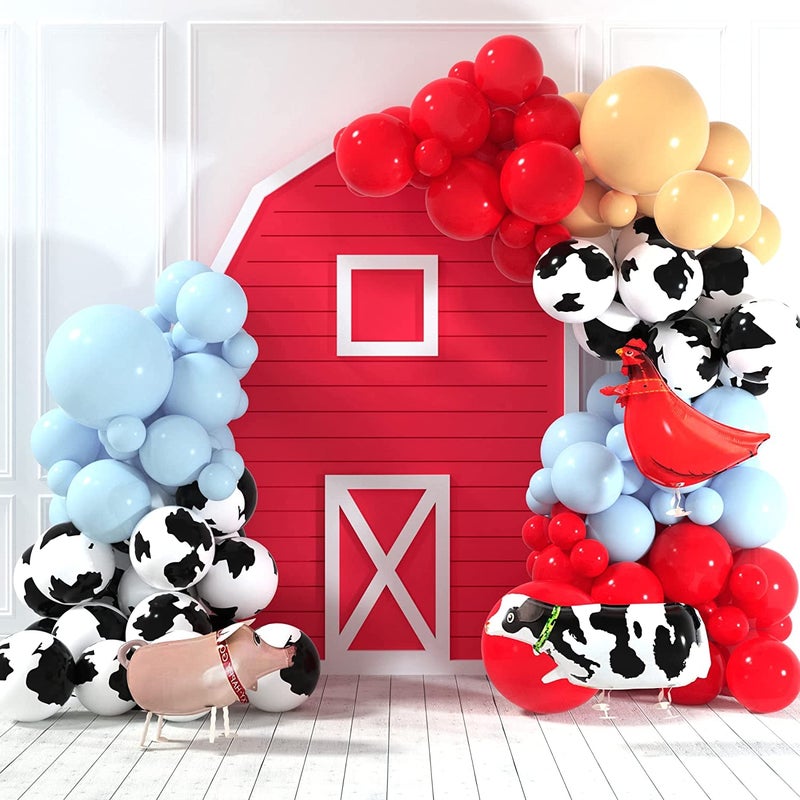 Isndare Farm Animal Theme Balloon Garland Arch Kit Red Blue White Latex Balloons Garland with Cow Print Balloons for Kid Barn Yard Farmhouse Country Western Cowboy Birthday Party Supplies Decoration - Image 5