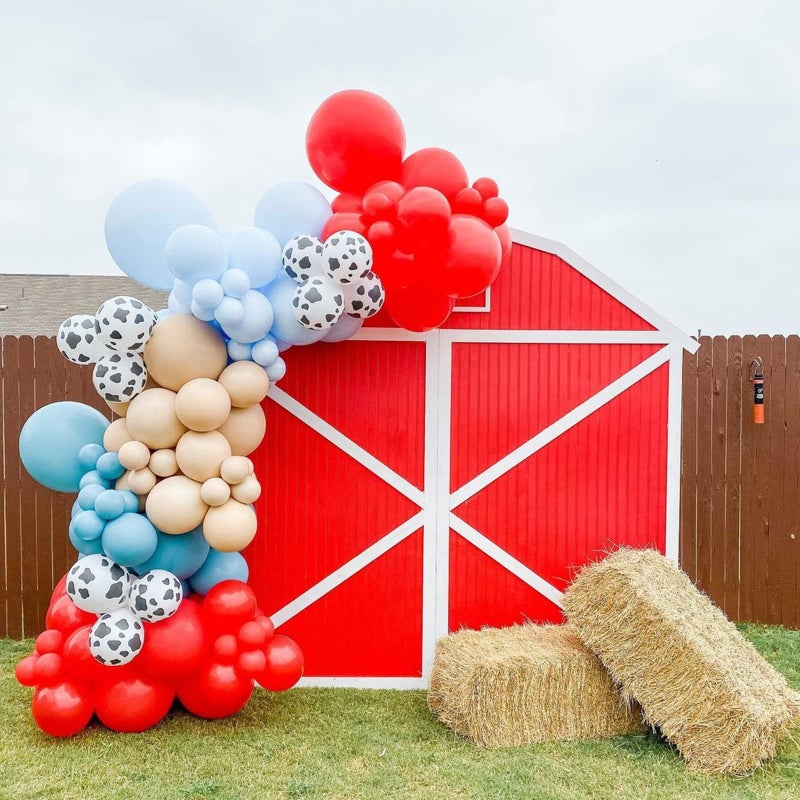 Isndare Farm Animal Theme Balloon Garland Arch Kit Red Blue White Latex Balloons Garland with Cow Print Balloons for Kid Barn Yard Farmhouse Country Western Cowboy Birthday Party Supplies Decoration - Image 3