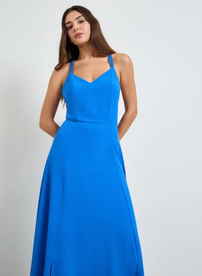 تايك تو Blue Strappy A-Line Maxi Dress