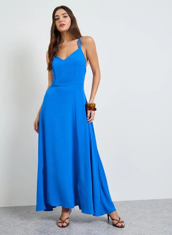 تايك تو Blue Strappy A-Line Maxi Dress