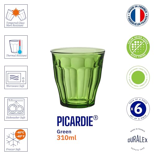 Duralex France Picardie Green Tempered Glass Tumbler 310 ML Set of 6 Glasses | 3X Stronger & Durable | Microwave & Dishwasher Safe | Ultra Scratch-Resistant | Stylish & Giftable Drinking Glass - Image 3