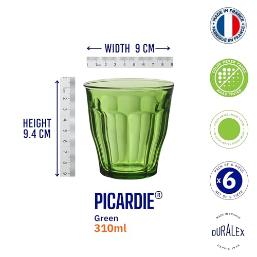 Duralex France Picardie Green Tempered Glass Tumbler 310 ML Set of 6 Glasses | 3X Stronger & Durable | Microwave & Dishwasher Safe | Ultra Scratch-Resistant | Stylish & Giftable Drinking Glass - Image 4