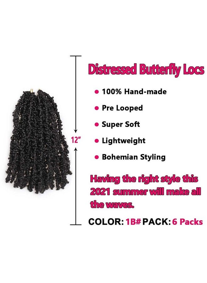 Beverlee - Butterfly Locs Crochet Hair Short 6 Packs Black Crochet Bob Hair 12 Inch Messy Distressed Faux Locs Crochet Braids Pretwisted Soft Locs Hair For Women 1B… - Image 1
