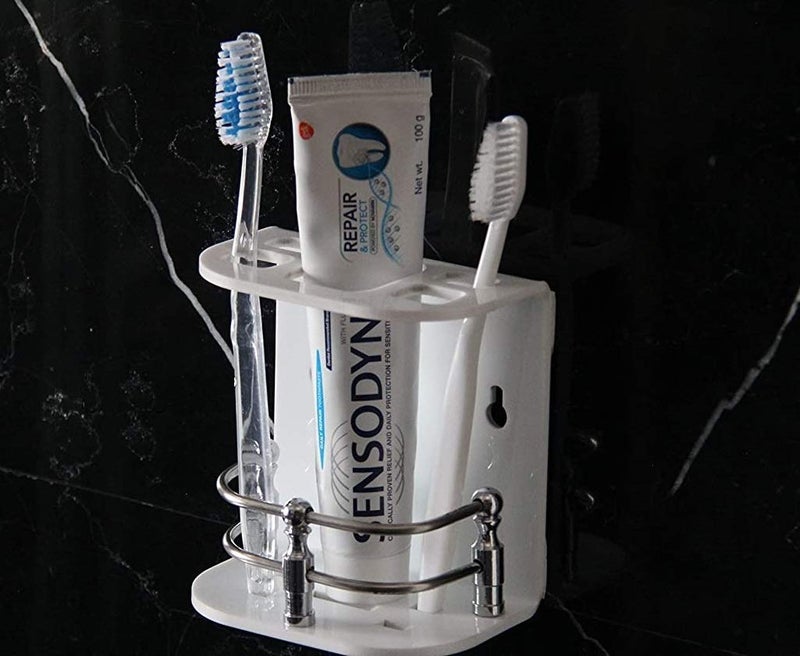 SHREE HANS CREATION Wall Mounted self Adhesive Acrylic Tooth Brush Holder/Stand/Tumbler/Toothpaste for Bathroom Stand Organizer Rack for Home (D2-White) / (050) - Image 1