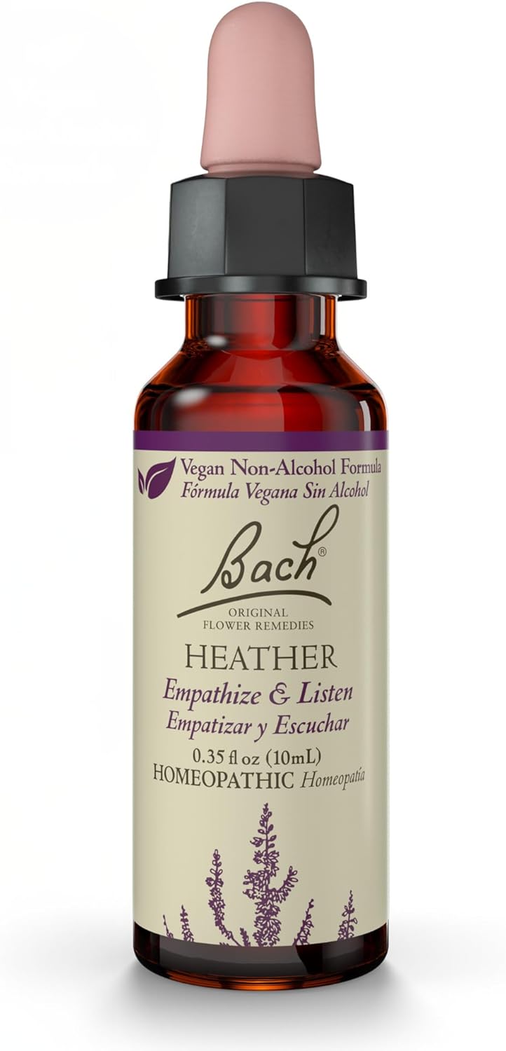 Bach Bach Original Flower Remedies, Heather (Non-Alcohol Formula) - Empathize & Listen - Natural Homeopathic Flower Essence for Emotional Balance - Vegan, Gluten Free, Sugar Free - 10mL Dropper 