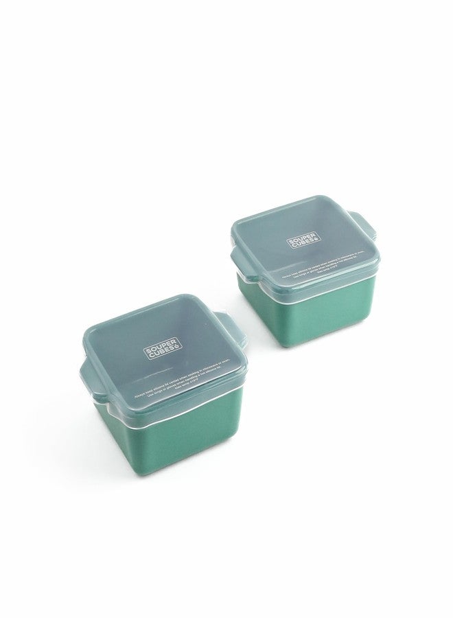 Souper Cubes أطباق خبز من الخزف الحجري من سوبر كيوبز، مقاس 2.0-5 بوصة × 5 بوصة، صنع في الولايات المتحدة الأمريكية، أطباق خبز سيراميك صغيرة فاخرة مع أغطية سيليكون للحصص الفردية، طقم من قطعتين - كالي - Image 1