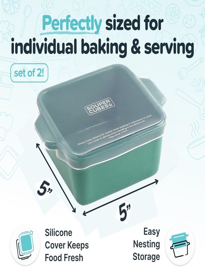 Souper Cubes أطباق خبز من الخزف الحجري من سوبر كيوبز، مقاس 2.0-5 بوصة × 5 بوصة، صنع في الولايات المتحدة الأمريكية، أطباق خبز سيراميك صغيرة فاخرة مع أغطية سيليكون للحصص الفردية، طقم من قطعتين - كالي - Image 2