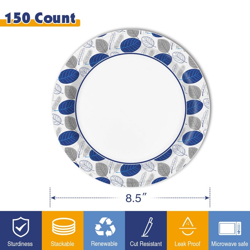 Ginkgo Paper Plates 8.5 Inch Bulk 150 Count  Heavy Duty Medium Disposable Dessert Plates Microwave Safe  Soak Proof  Cut Resistant  for Party  Holiday  Travel  Picnic and Everyday - Image 2