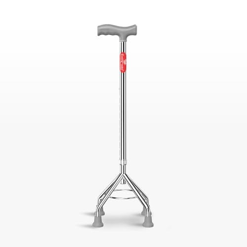 EASYCARE® Walking Stick | Lightweight Aluminium with 10 Height Levels Adjustable | Ergonomic Handle, Anti-Slip Base | Support for Old Age Seniors, Men, Women & Patients (High Rise 4 Legs) - Image 1