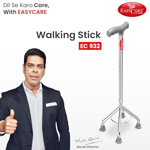 EASYCARE® Walking Stick | Lightweight Aluminium with 10 Height Levels Adjustable | Ergonomic Handle, Anti-Slip Base | Support for Old Age Seniors, Men, Women & Patients (High Rise 4 Legs) - Image 2