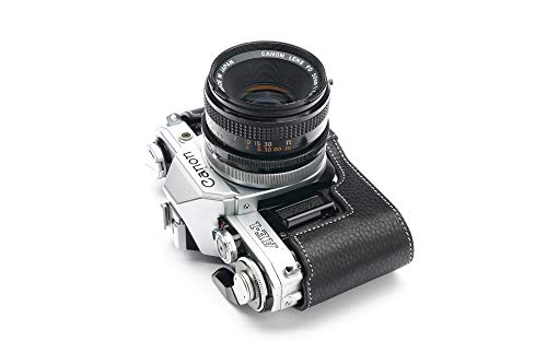 BolinUS A-1 Case, BolinUS Handmade Genuine Real Leather Half Camera Case Bag Cover for Canon AE-1 A-1 (NO Handle) Camera with Hand Strap (Black) - Image 5