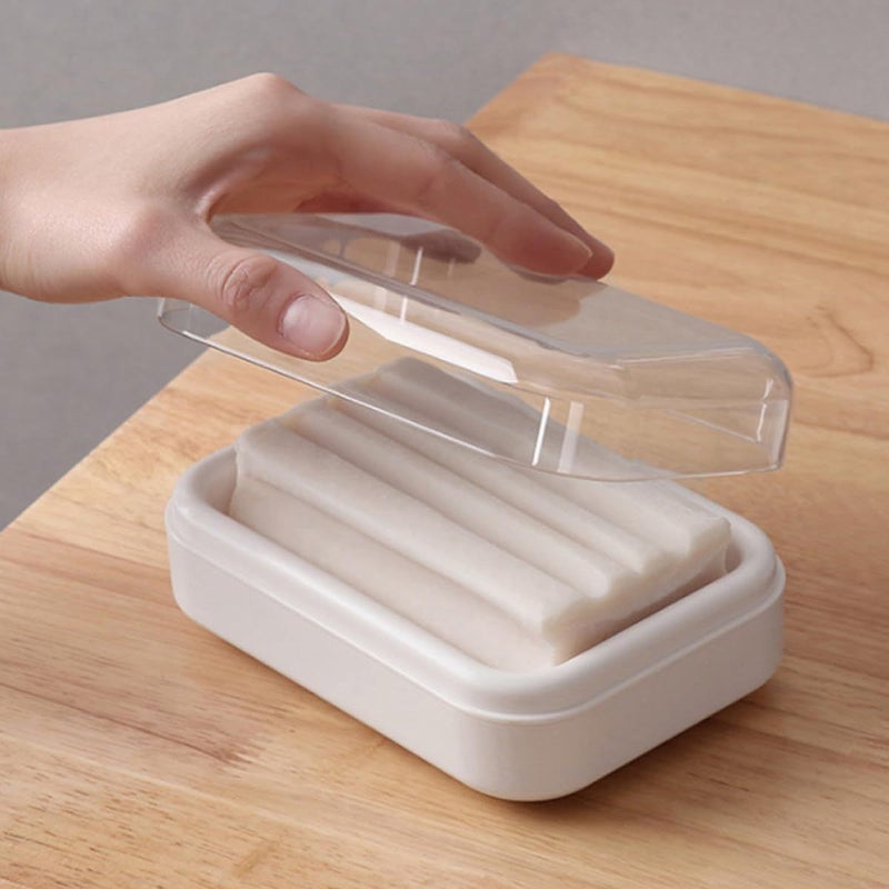 White Plastic 2pcs Soap Dish With Lid Draining Holder for Shower - Image 4