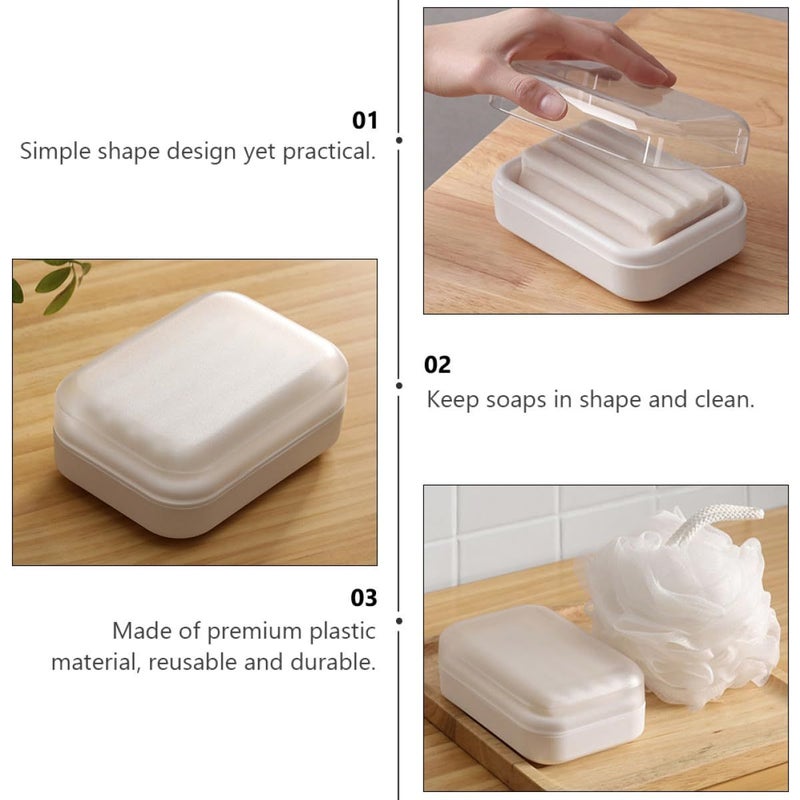 White Plastic 2pcs Soap Dish With Lid Draining Holder for Shower - Image 5