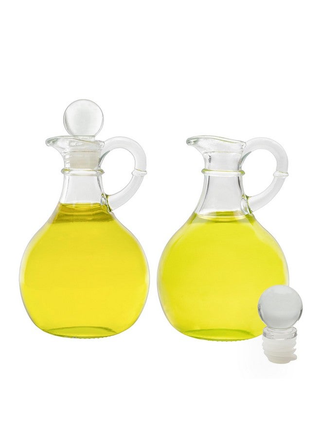 Cornucopia Brands Cornucopia Glass Oil and Vinegar Cruets (Set of 2); Round Glass Oil Dispenser Bottles with Stoppers  - Image 1