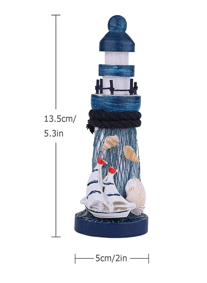 Dedoot Lighthouse Decor, Dedoot 4 Pack Wooden Miniature Lighthouse Decorative Nautical Theme Handmade Wood Lighthouse Ornament 5.3" Height for Home Decor, Photo Props, Ocean Theme Party - Image 2
