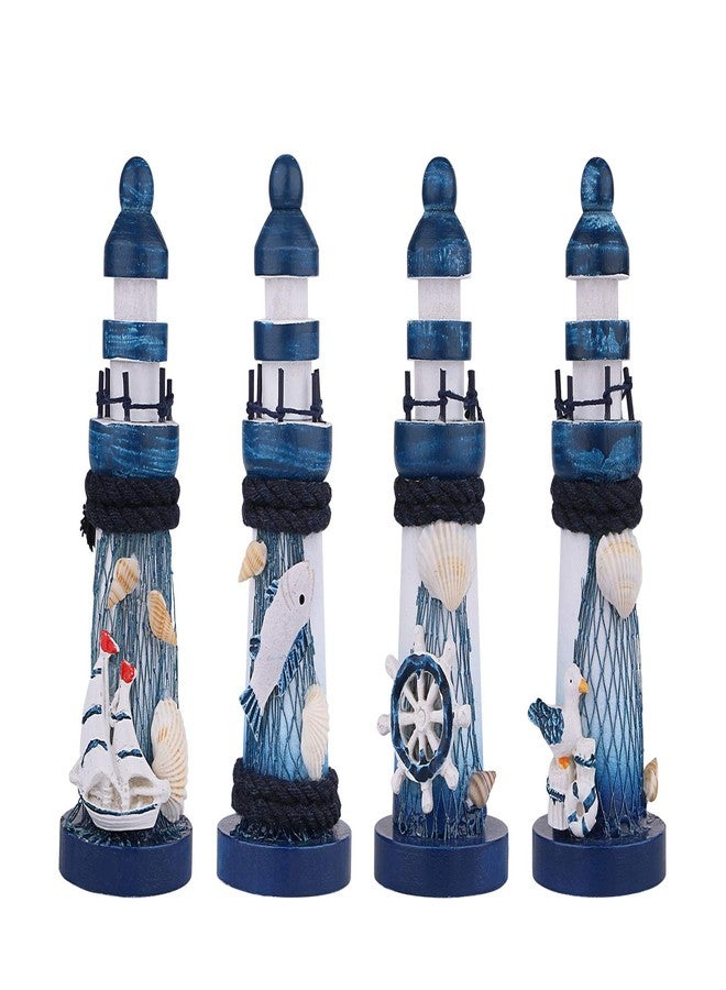 Dedoot Lighthouse Decor, Dedoot 4 Pack Wooden Miniature Lighthouse Decorative Nautical Theme Handmade Wood Lighthouse Ornament 5.3" Height for Home Decor, Photo Props, Ocean Theme Party - Image 1