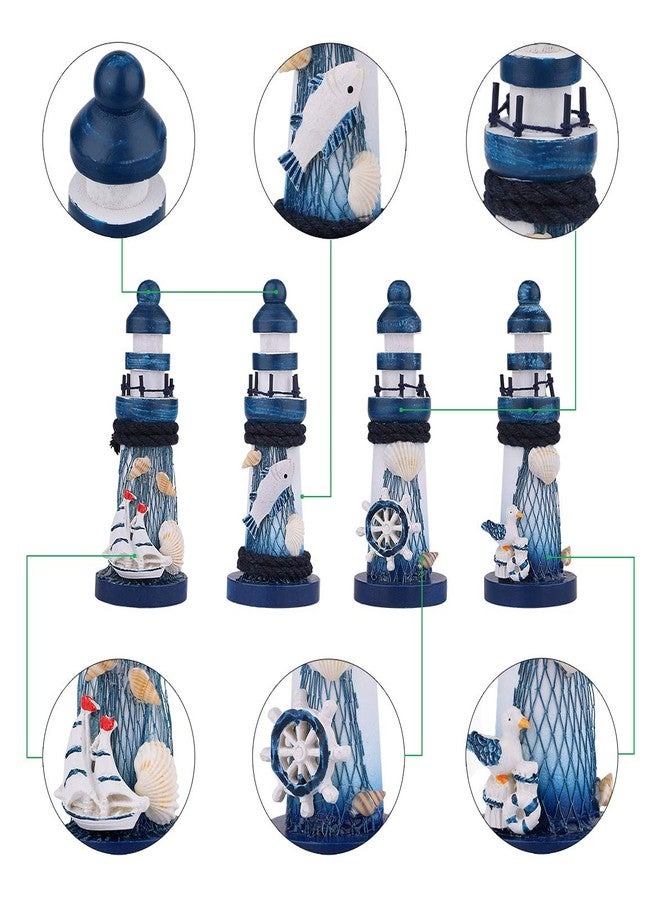 Dedoot Lighthouse Decor, Dedoot 4 Pack Wooden Miniature Lighthouse Decorative Nautical Theme Handmade Wood Lighthouse Ornament 5.3" Height for Home Decor, Photo Props, Ocean Theme Party - Image 3