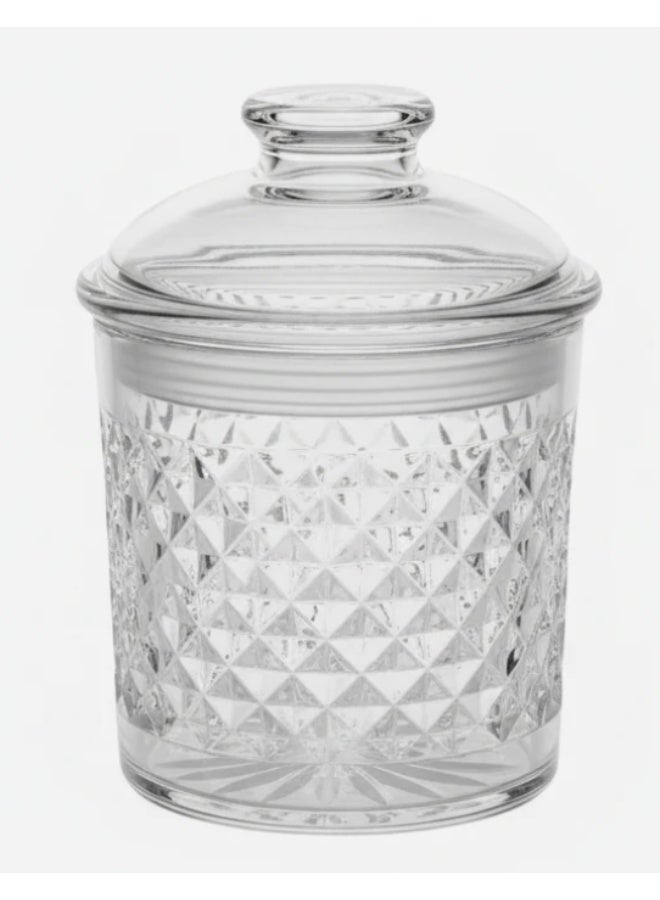 AKDC Luxury Diamond-Pattern Round Airtight Acrylic Storage Canister – Transparent Decorative Jar with Lid, 800 ml - Image 1