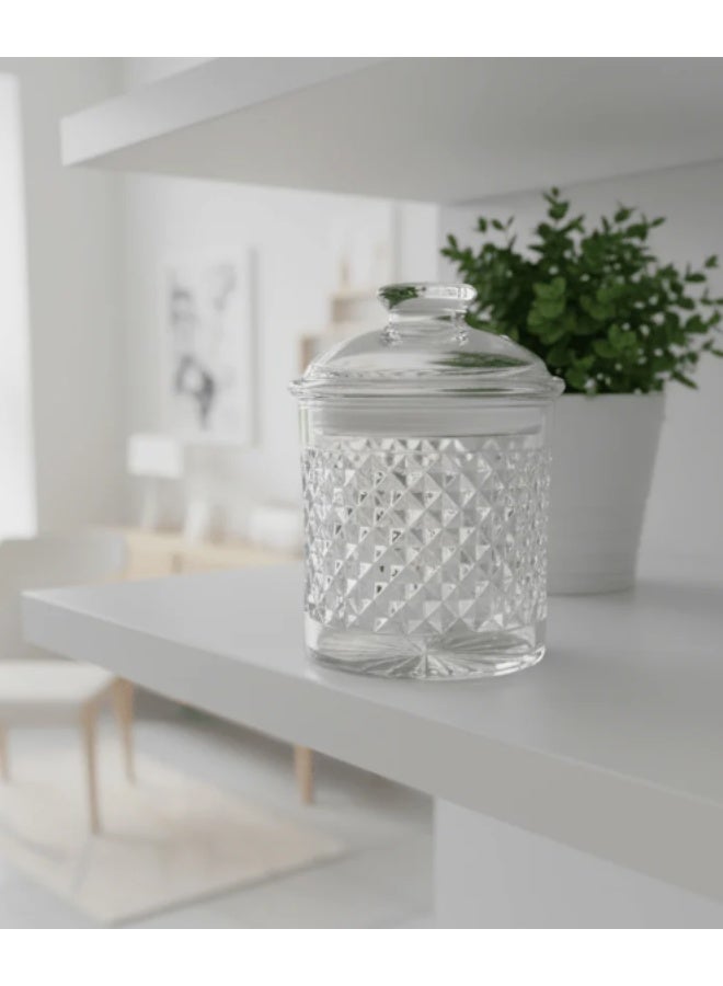 AKDC Luxury Diamond-Pattern Round Airtight Acrylic Storage Canister – Transparent Decorative Jar with Lid, 800 ml - Image 4