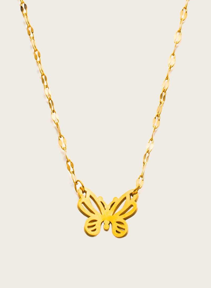 كاف كريشنس قلادة من الفولاذ المقاوم للصدأ مطلية بالذهب 18 قيراط، قلادة على شكل فراشة، سلسلة مقاس 39+5 سم - Image 2