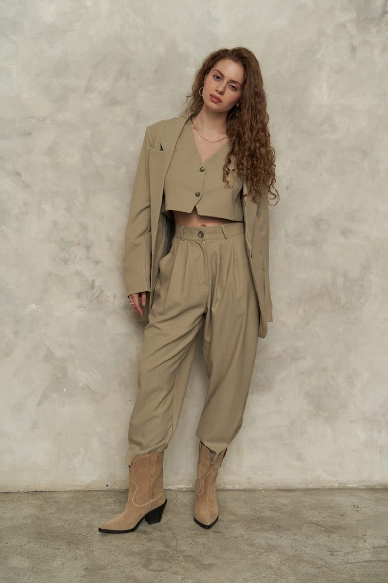 Mai Polly Olive Green Triple Jacket Set  - Image 1