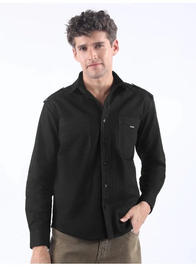 بيونغ قميص قطني بياقة كتف وجناح أسود