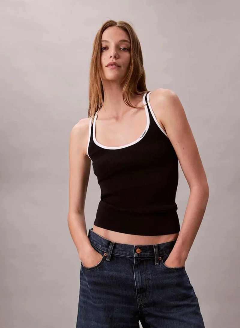 Contrast Trim Ribbed Tank Top