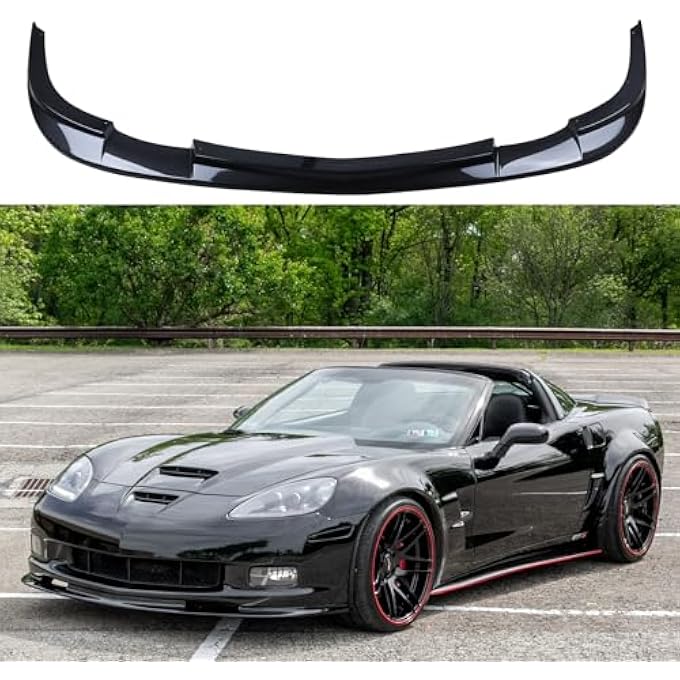 AUTOTOP 3PCS Front Bumper Lip Spoiler Lip Lower Bumper Body Fit 2005-2013 Corvette C6 Base Models 2Dr ZR1 Extended StyleCarbon Fiber Black - Image 1