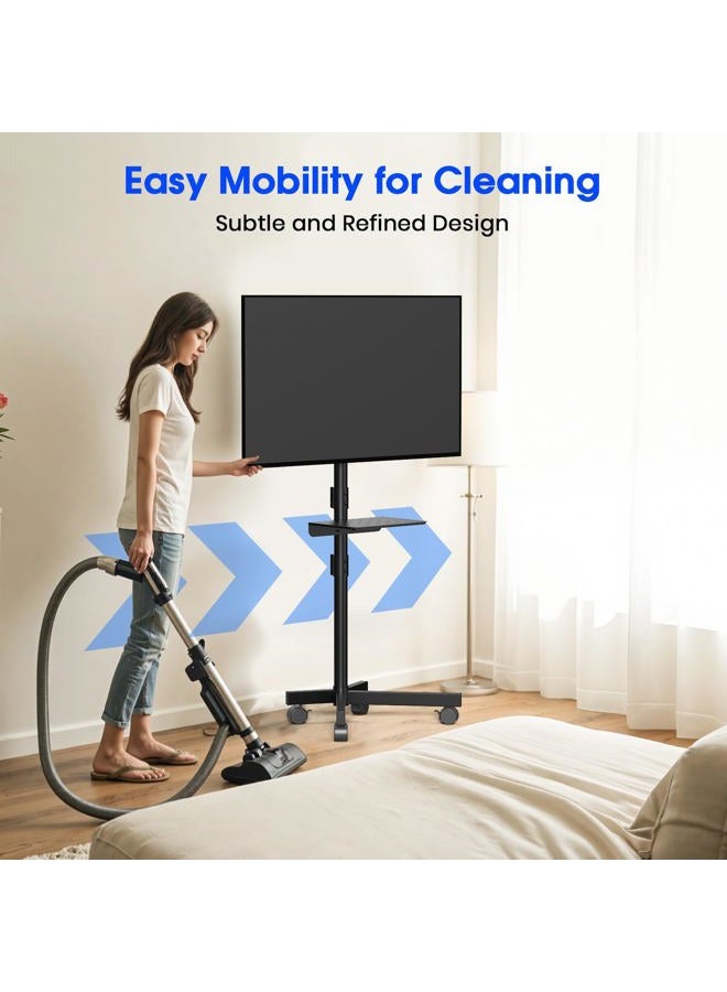 Zontera Mobile TV Stand for 23-60 Inch LCD LED OLED Flat Panel Curved Screen TVs up to 88 lbs, Tilt and Height Adjustable, Locking Rolling Wheels TV Cart with Shelf, Max VESA 400x400mm, Black - Image 3