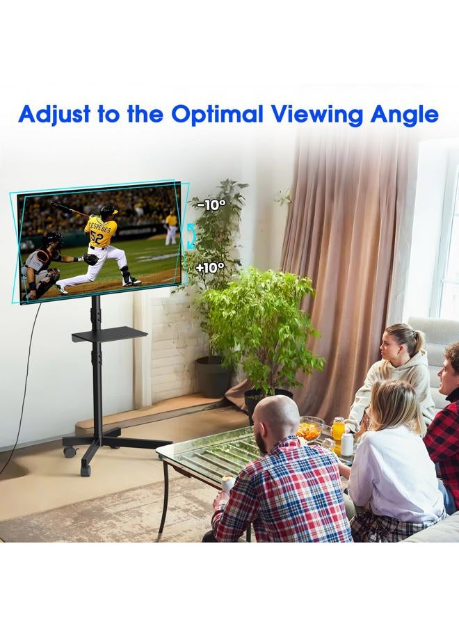 Zontera Mobile TV Stand for 23-60 Inch LCD LED OLED Flat Panel Curved Screen TVs up to 88 lbs, Tilt and Height Adjustable, Locking Rolling Wheels TV Cart with Shelf, Max VESA 400x400mm, Black - Image 5