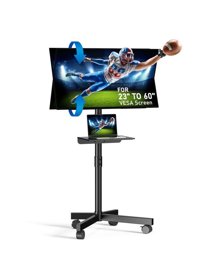 Zontera Mobile TV Stand for 23-60 Inch LCD LED OLED Flat Panel Curved Screen TVs up to 88 lbs, Tilt and Height Adjustable, Locking Rolling Wheels TV Cart with Shelf, Max VESA 400x400mm, Black - Image 1