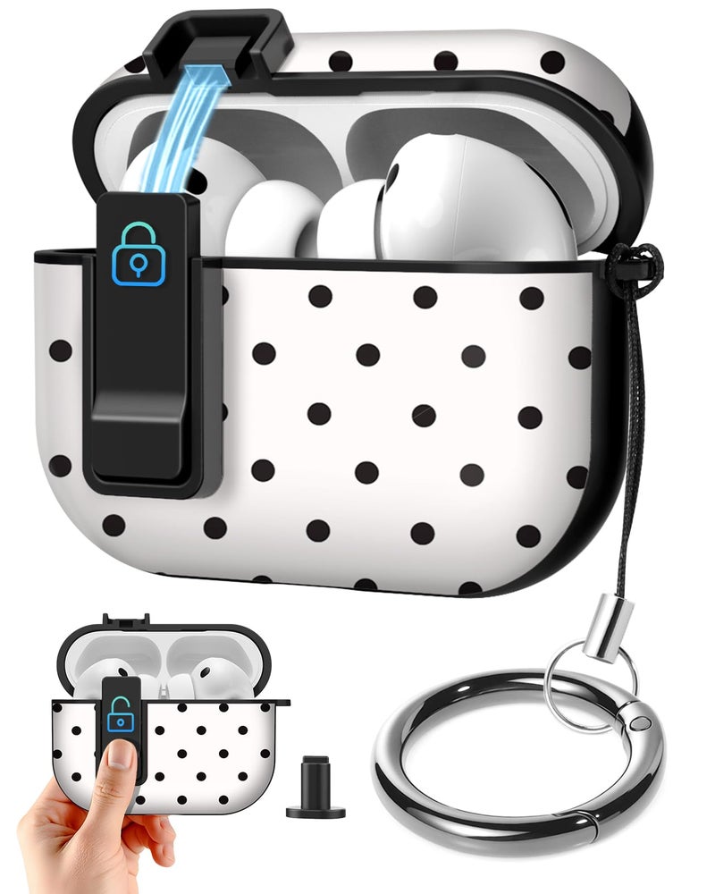Joyleop for Airpods Pro 3 Case - with Safety Lock Cute Women Girl Girly Asethetic Pretty Design Hard Shock Protective Cover with Keychain for Airpods Pro 3rd Gerneration 2025,Polka Dots - Image 1