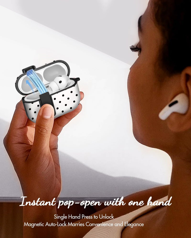 Joyleop for Airpods Pro 3 Case - with Safety Lock Cute Women Girl Girly Asethetic Pretty Design Hard Shock Protective Cover with Keychain for Airpods Pro 3rd Gerneration 2025,Polka Dots - Image 4