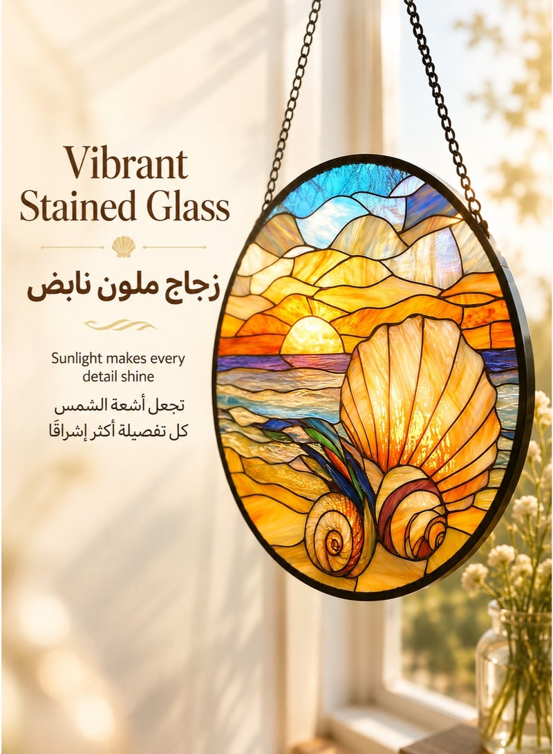بيت إيزي ديكور نافذة بتصميم أصداف البحر والزجاج الملون، معلقة شمسية بشكل غروب الشاطئ، هدية منزلية لمحبي البحر والديكور الساحلي - Image 2