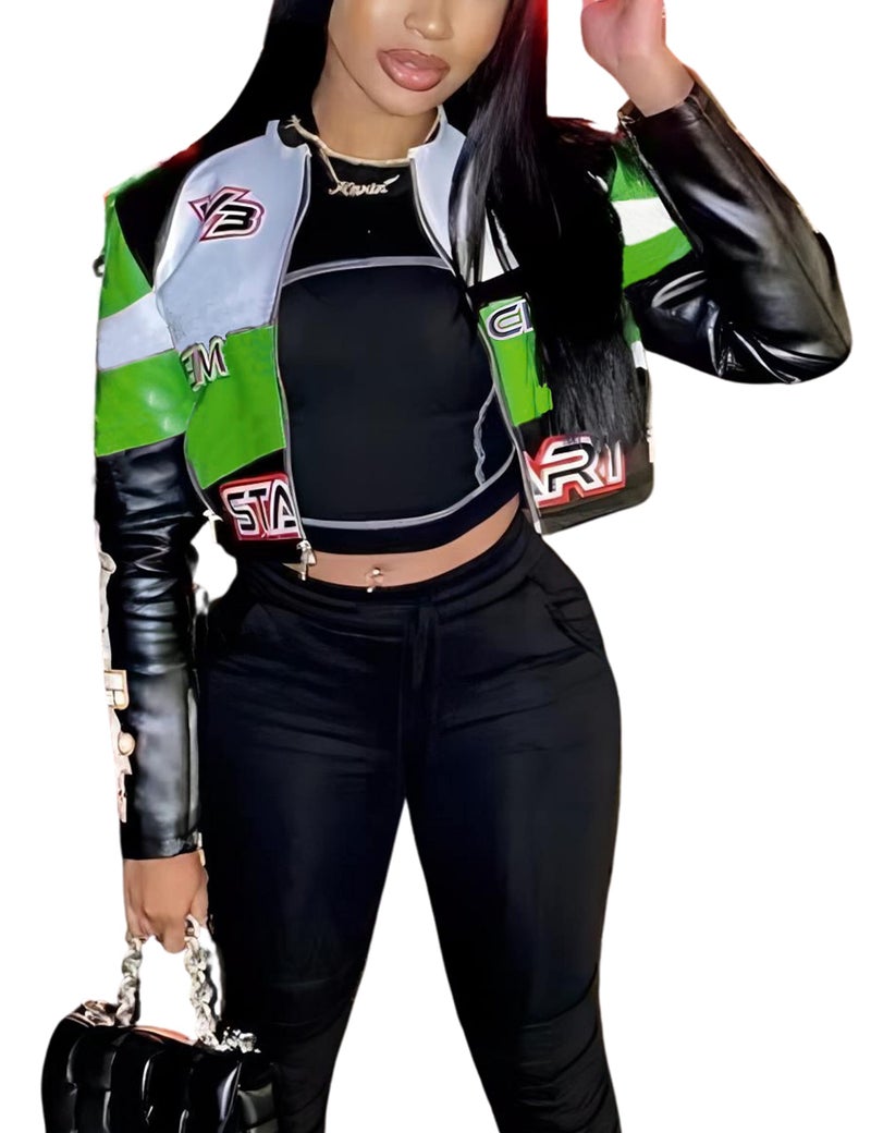 VOIKERDR Leather Jacket Women Zipper Moto Biker Short Leather Jacket Women Bomber Jacket Women Faux Leather Jacket - Image 2