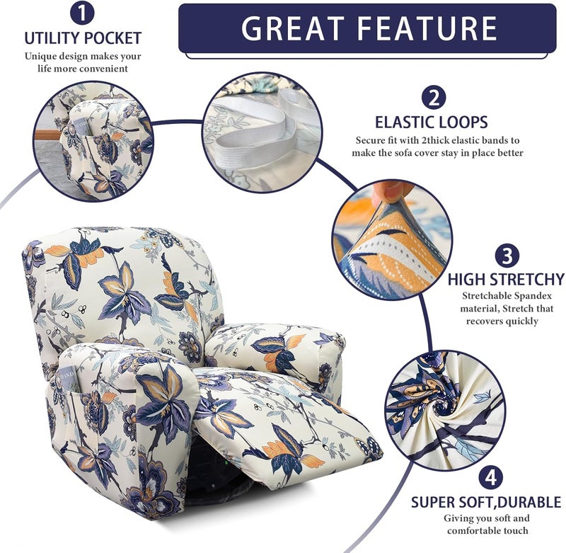 Iauddy Recliner Slipcover-Stretch Soft Slip Reclining Chair Slipcovers 4-Pieces Furniture Protector for Recliner with Pocket Fitted Sofa Couch Cover Lazy Boy Chair Cover - Image 4