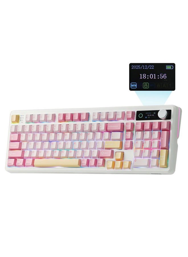 EPOMAKER TH99 PRO 96% Mechanical Keyboard with Screen & Knob, 10000mAh, 2.4Ghz/BT, Hot Swap, Custom Driver, RGB Backlight, PBT Keycap, Wireless Gaming Keyboard for PC/Mac (Pink, Creamy Jade) - Image 1