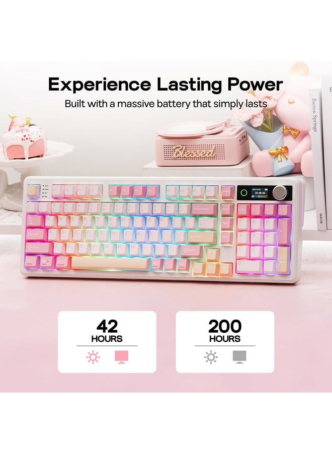 EPOMAKER TH99 PRO 96% Mechanical Keyboard with Screen & Knob, 10000mAh, 2.4Ghz/BT, Hot Swap, Custom Driver, RGB Backlight, PBT Keycap, Wireless Gaming Keyboard for PC/Mac (Pink, Creamy Jade) - Image 4
