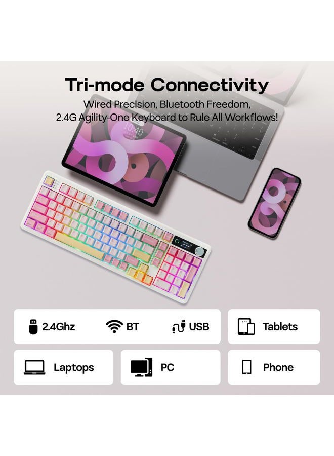 EPOMAKER TH99 PRO 96% Mechanical Keyboard with Screen & Knob, 10000mAh, 2.4Ghz/BT, Hot Swap, Custom Driver, RGB Backlight, PBT Keycap, Wireless Gaming Keyboard for PC/Mac (Pink, Creamy Jade) - Image 5