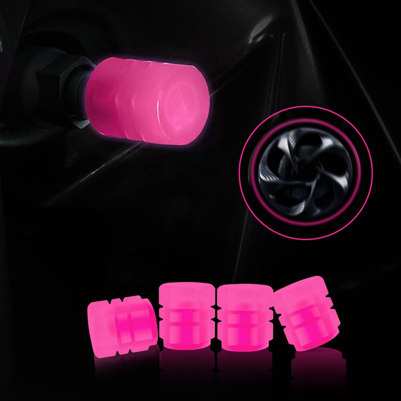 Miytsya 4 PCS Luminous Wheels Cap Tire Valve Stem Glow Luminous at Night Air Caps Cover Fluorescent Illuminated Auto Car Wheel Valve Stem Caps Cover for Car SUV Motorcycle Truck Vehicle Pink