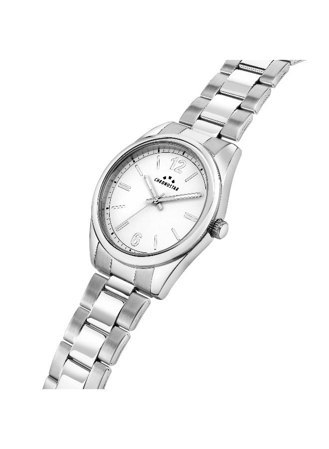 Chronostar ساعة رجالية بيضاء ذات قرص تناظري دائري مع سوار من الفولاذ المقاوم للصدأ باللون الفضي - 39mm - R3753316002 - Image 2