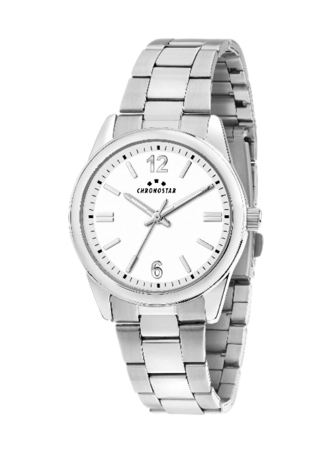 Chronostar ساعة رجالية بيضاء ذات قرص تناظري دائري مع سوار من الفولاذ المقاوم للصدأ باللون الفضي - 39mm - R3753316002 - Image 1
