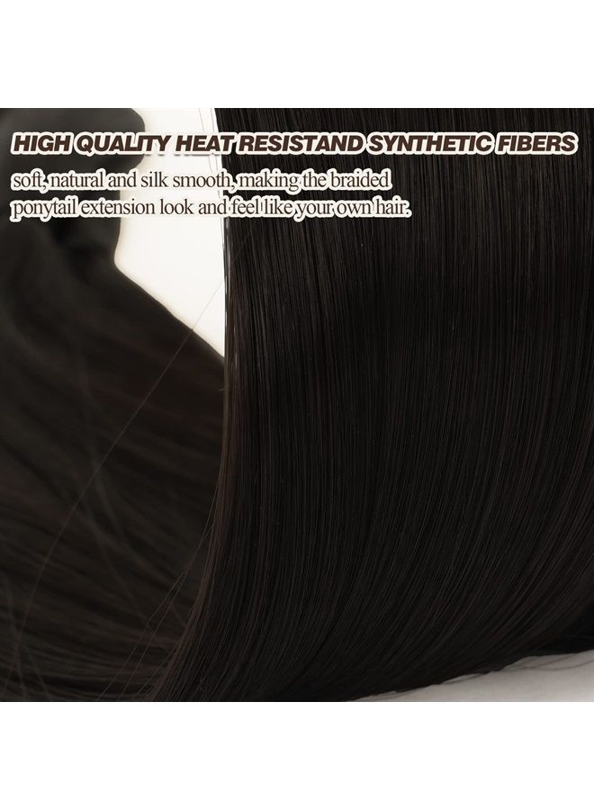 BARSDAR 2PCs 30 Inch Long Braided Ponytail Extension with Hair Tie Straight Wrap Around Hair Extensions Pony Tail DIY Natural Soft Synthetic Hair Piece for Women Girls-Dark Brown - Image 2